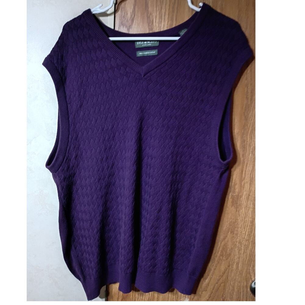 Lyle Scott Mens Sweater Vest Large Purple 100% Combed Cotton Knit Golf Heritage